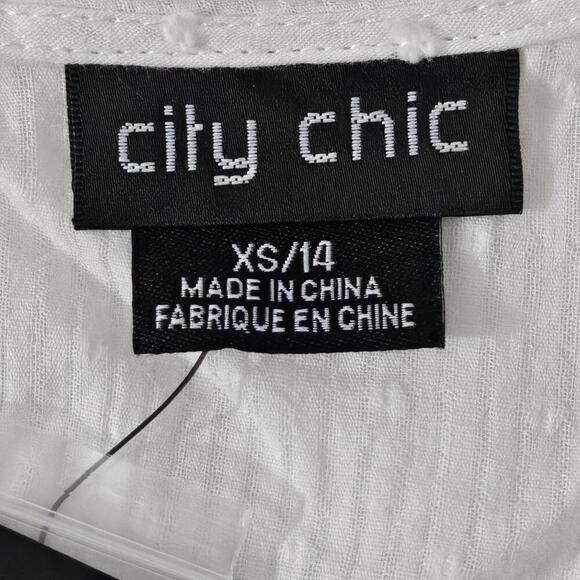 2/$50 City Chic Plus Size Summer Delight Ivory Puff Sleeve Peplum Blouse Size 14 - Picture 5 of 8